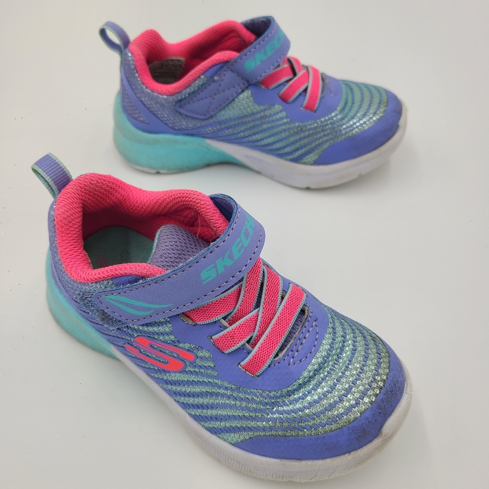 Skechers Microspec Rejoice Racer Toddler Size 8  Casual Pink Purple Blue Comfy
